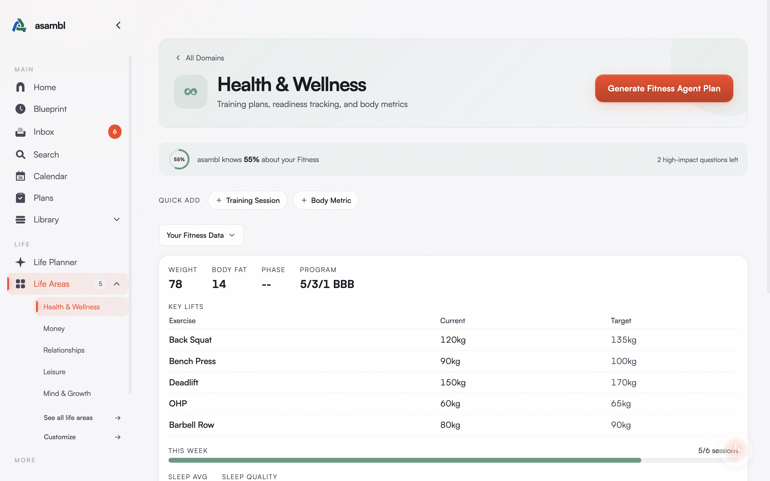 Fitness module screenshot